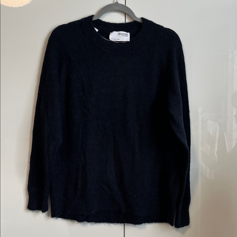 SELECTED FEMME Alpaca Wool Blend Navy Crew Neck Sweater, Size XL